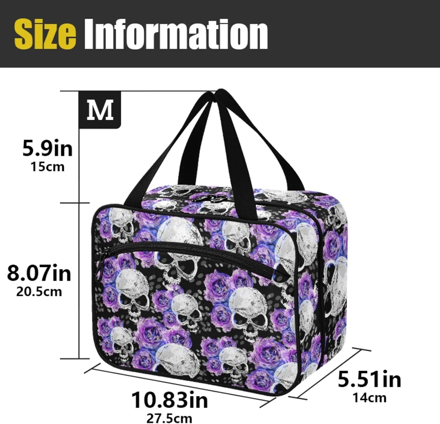 MNSRUU Hanging Toiletry Bags for Women Travel, Gothic Flowers and Skulls Toiletry Organizer Portable Travel Toiletry Bags Clear Wash Bags Makeup Bag Cosmetic Bag