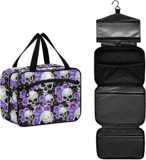 MNSRUU Hanging Toiletry Bags for Women Travel, Gothic Flowers and Skulls Toiletry Organizer Portable Travel Toiletry Bags Clear Wash Bags Makeup Bag Cosmetic Bag