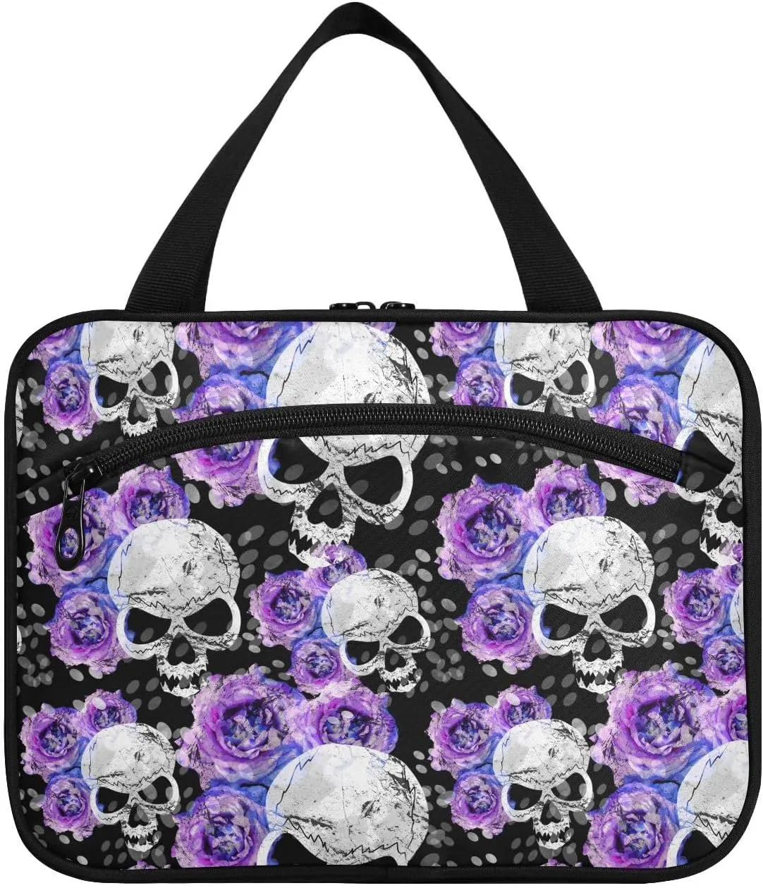 MNSRUU Hanging Toiletry Bags for Women Travel, Gothic Flowers and Skulls Toiletry Organizer Portable Travel Toiletry Bags Clear Wash Bags Makeup Bag Cosmetic Bag