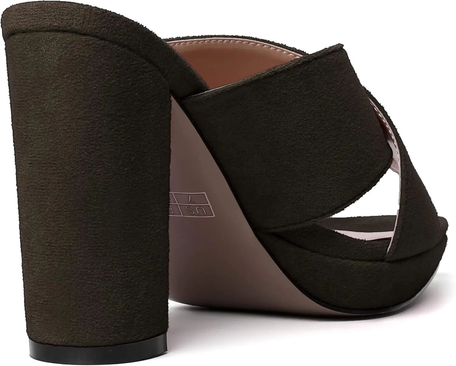 MODENCOCO Womens Sexy Evening Open Toe Slip On Platform Slide Suede Block High Heel Heeled Sandals 4 Inch