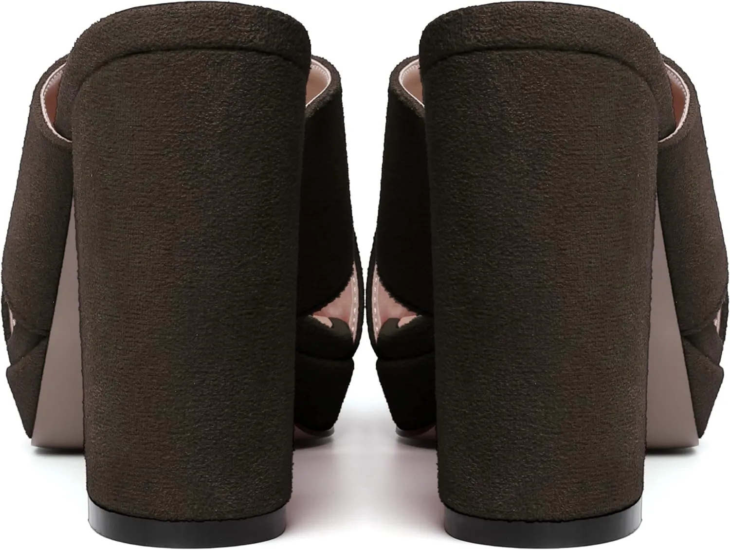 MODENCOCO Womens Sexy Evening Open Toe Slip On Platform Slide Suede Block High Heel Heeled Sandals 4 Inch