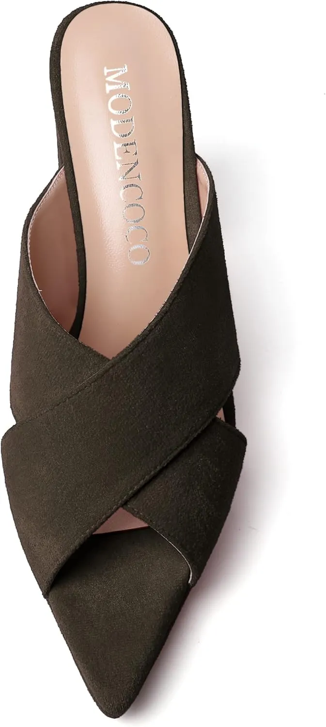MODENCOCO Womens Sexy Evening Open Toe Slip On Platform Slide Suede Block High Heel Heeled Sandals 4 Inch