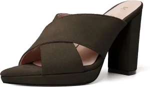 MODENCOCO Womens Sexy Evening Open Toe Slip On Platform Slide Suede Block High Heel Heeled Sandals 4 Inch