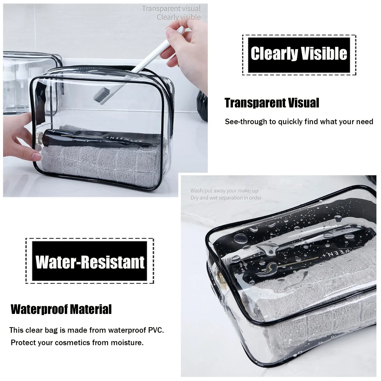 MODENGKONGJIAN TSA Approved Toiletry Bag, 3 Pcs Clear Toiletries Bags Quart Size Travel Makeup Cosmetic Bag for Women Men, Carry on Airport Airline Compliant Bag (Blue)