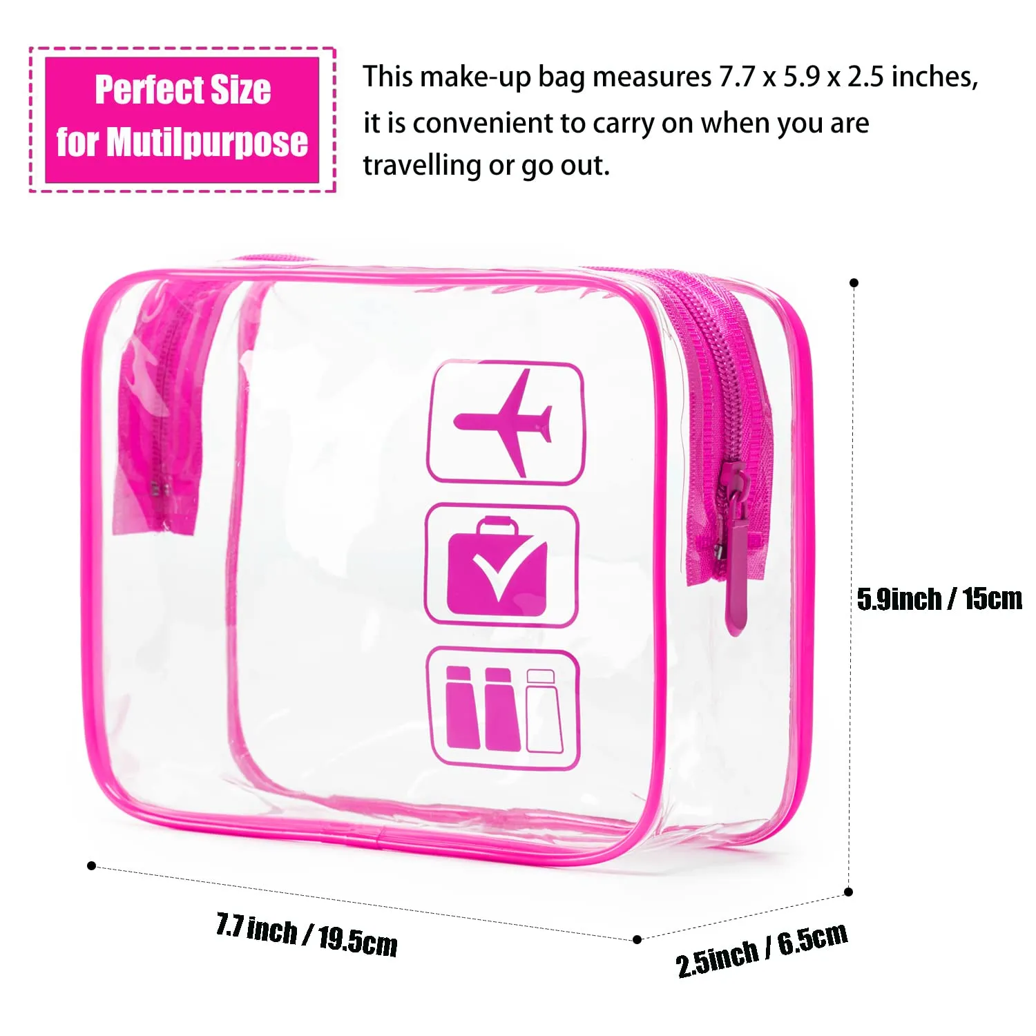 MODENGKONGJIAN TSA Approved Toiletry Bag, 3 Pcs Clear Toiletries Bags Quart Size Travel Makeup Cosmetic Bag for Women Men, Carry on Airport Airline Compliant Bag (Rose Red)