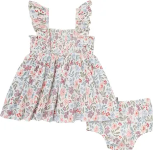 Modern Moments by Gerber Baby Girls' 2-Piece Ruffle Sleeve Dress W/Smocking & Diaper Cover Set
