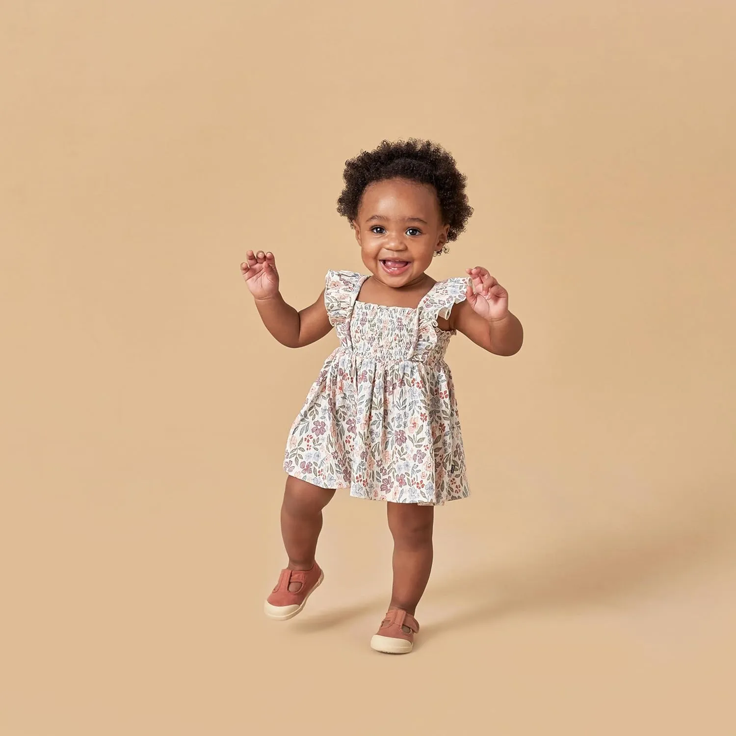 Modern Moments by Gerber Baby Girls' 2-Piece Ruffle Sleeve Dress W/Smocking & Diaper Cover Set