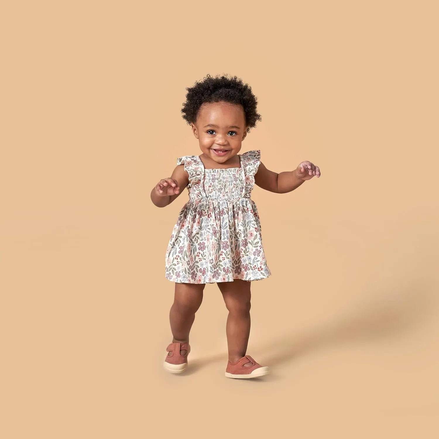 Modern Moments by Gerber Baby Girls' 2-Piece Ruffle Sleeve Dress W/Smocking & Diaper Cover Set