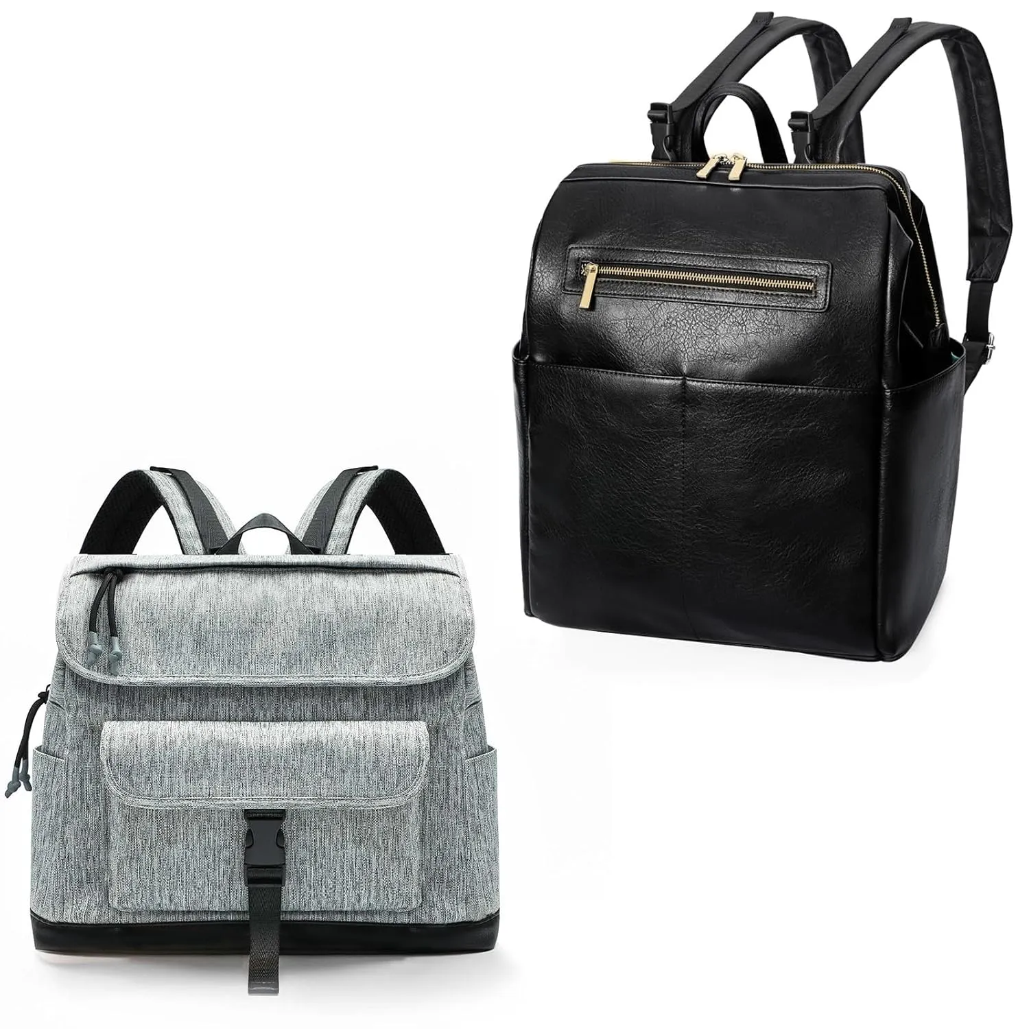 MOMINSIDE Diaper Bag Backpack, Leather Backpack for Mom Dad, Large Travel Baby Bag for Boys Girls Fits 15 Inches Laptop, 4 Insulated Pockets, Changing Station, Stroller Straps
