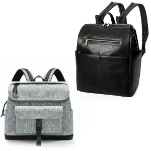 MOMINSIDE Diaper Bag Backpack, Leather Backpack for Mom Dad, Large Travel Baby Bag for Boys Girls Fits 15 Inches Laptop, 4 Insulated Pockets, Changing Station, Stroller Straps