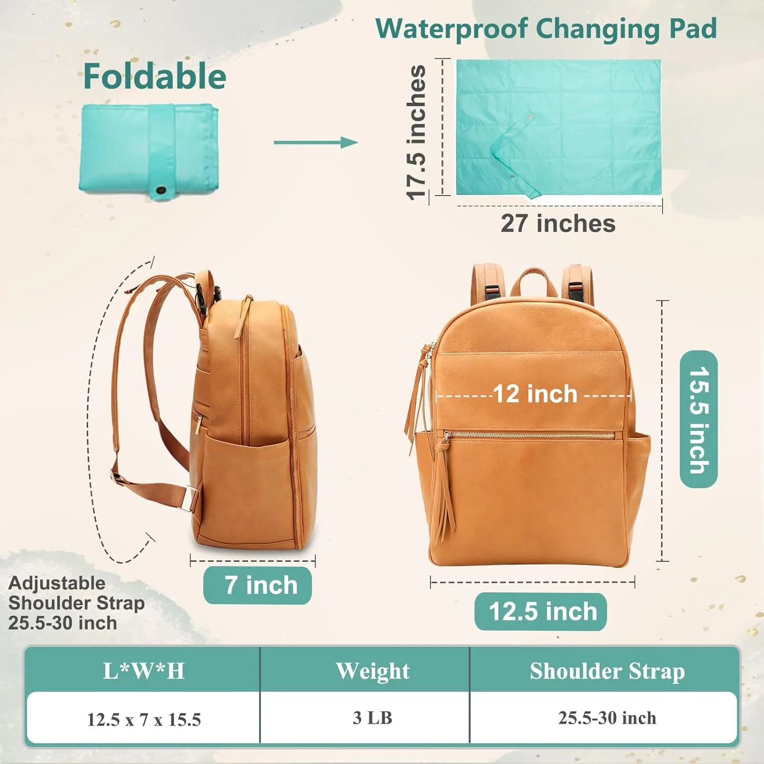 MOMINSIDE Diaper Bag Backpack with 6 Insulated Pockets, Leather Baby Bag for Mom Dad, Baby Registry, 18 Pockets, Changing Pad, Stroller Straps, Wet Dry Bag (Biscuit)