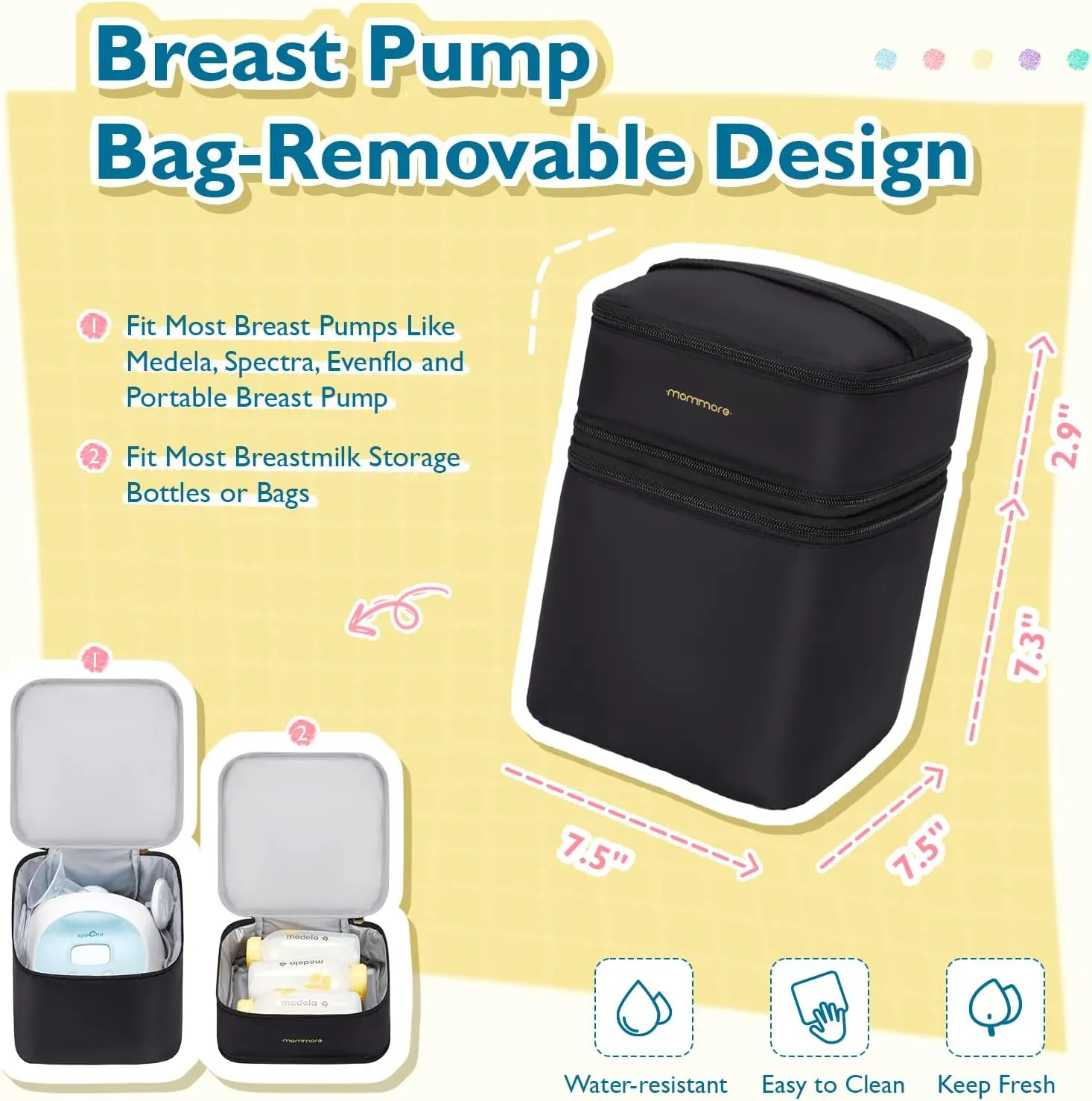 mommore Breast Pump Bag with Cooler for Medela, Spectra S1, S2, Diaper Bag Tote with Changing Pad, Baby Bag for Work