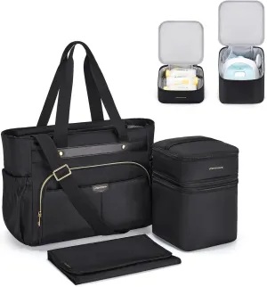 mommore Breast Pump Bag with Cooler for Medela, Spectra S1, S2, Diaper Bag Tote with Changing Pad, Baby Bag for Work
