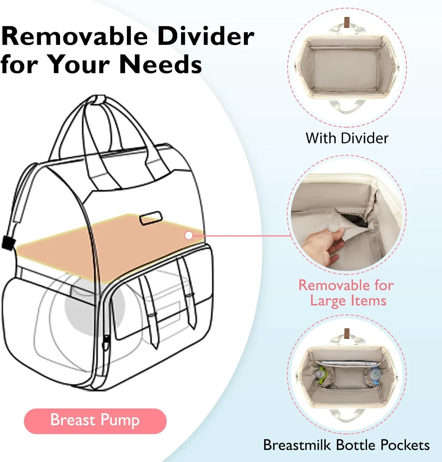 mommore Diaper Bag Backpack, Breast Pump Backpack for Spectra S1,S2 Medela Pumping Backpack for Working Moms with 15.6 inch Laptop Sleeve, Off White