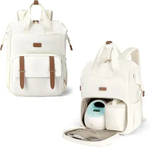 mommore Diaper Bag Backpack, Breast Pump Backpack for Spectra S1,S2 Medela Pumping Backpack for Working Moms with 15.6 inch Laptop Sleeve, Off White