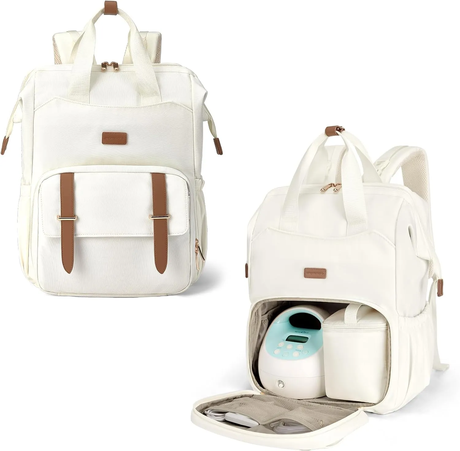 mommore Diaper Bag Backpack, Breast Pump Backpack for Spectra S1,S2 Medela Pumping Backpack for Working Moms with 15.6 inch Laptop Sleeve, Off White