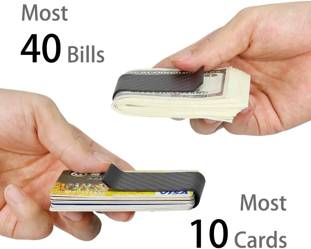 MONOCARBON 2in1 Carbon Fiber Money&Credit Card Clip,RFID Blocking Wide Credit Card&Cash Holder for Men Front Pocket