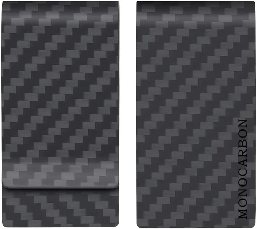 MONOCARBON 2in1 Carbon Fiber Money&Credit Card Clip,RFID Blocking Wide Credit Card&Cash Holder for Men Front Pocket