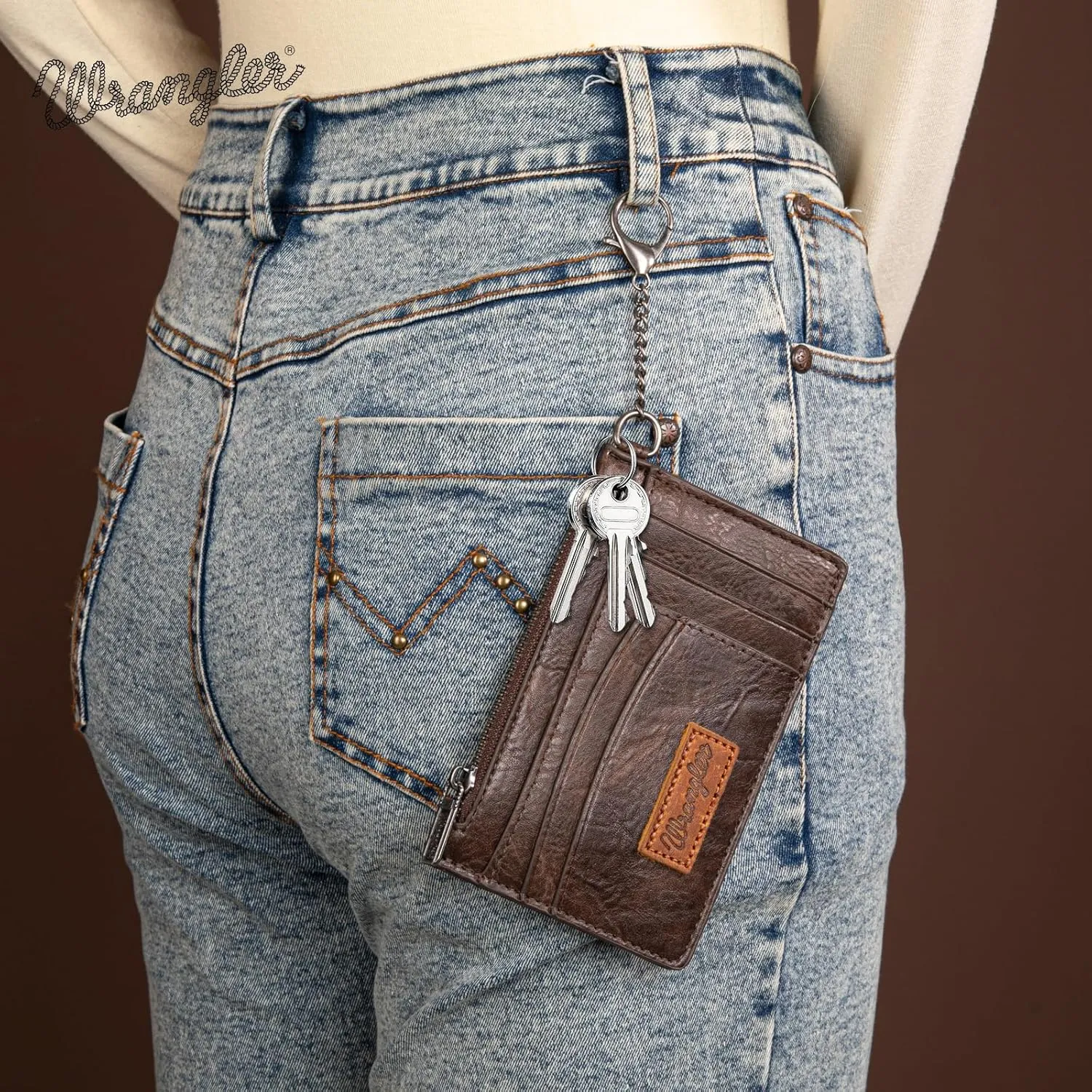 Montana West X Wrangler RFID Card Holder Slim Credit Card Wallet Small Credit Card Holder for Women Keychain Wristlet Wallet
