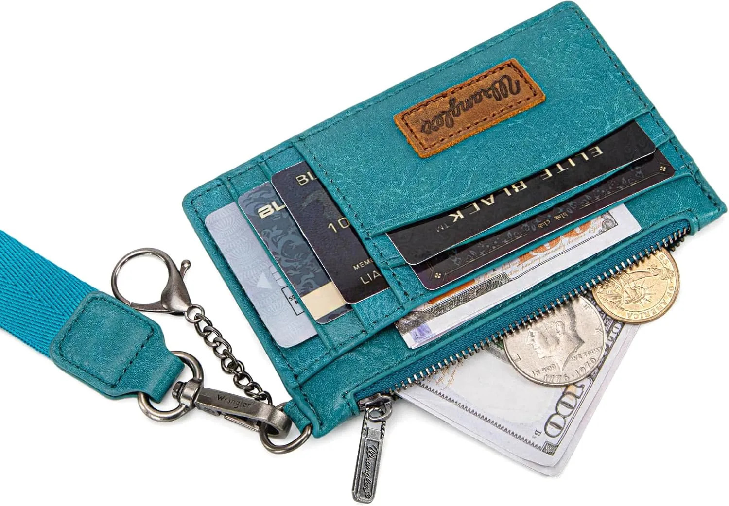 Montana West X Wrangler Wallet Card Holder RFID Credit Card Holder for Women Small Card Wallet Keychain Wallet with Wristlet Strap