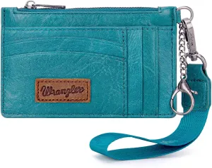 Montana West X Wrangler Wallet Card Holder RFID Credit Card Holder for Women Small Card Wallet Keychain Wallet with Wristlet Strap