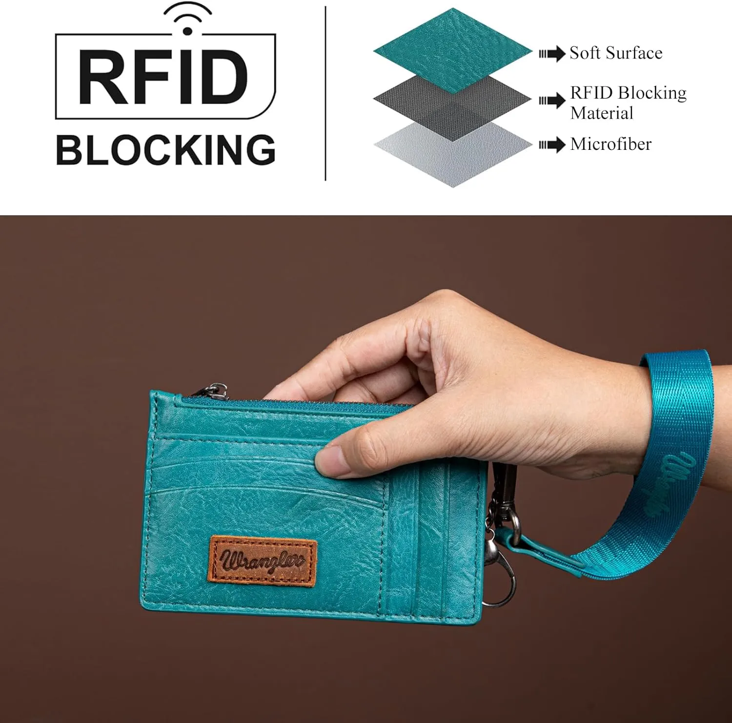 Montana West X Wrangler Wallet Card Holder RFID Credit Card Holder for Women Small Card Wallet Keychain Wallet with Wristlet Strap