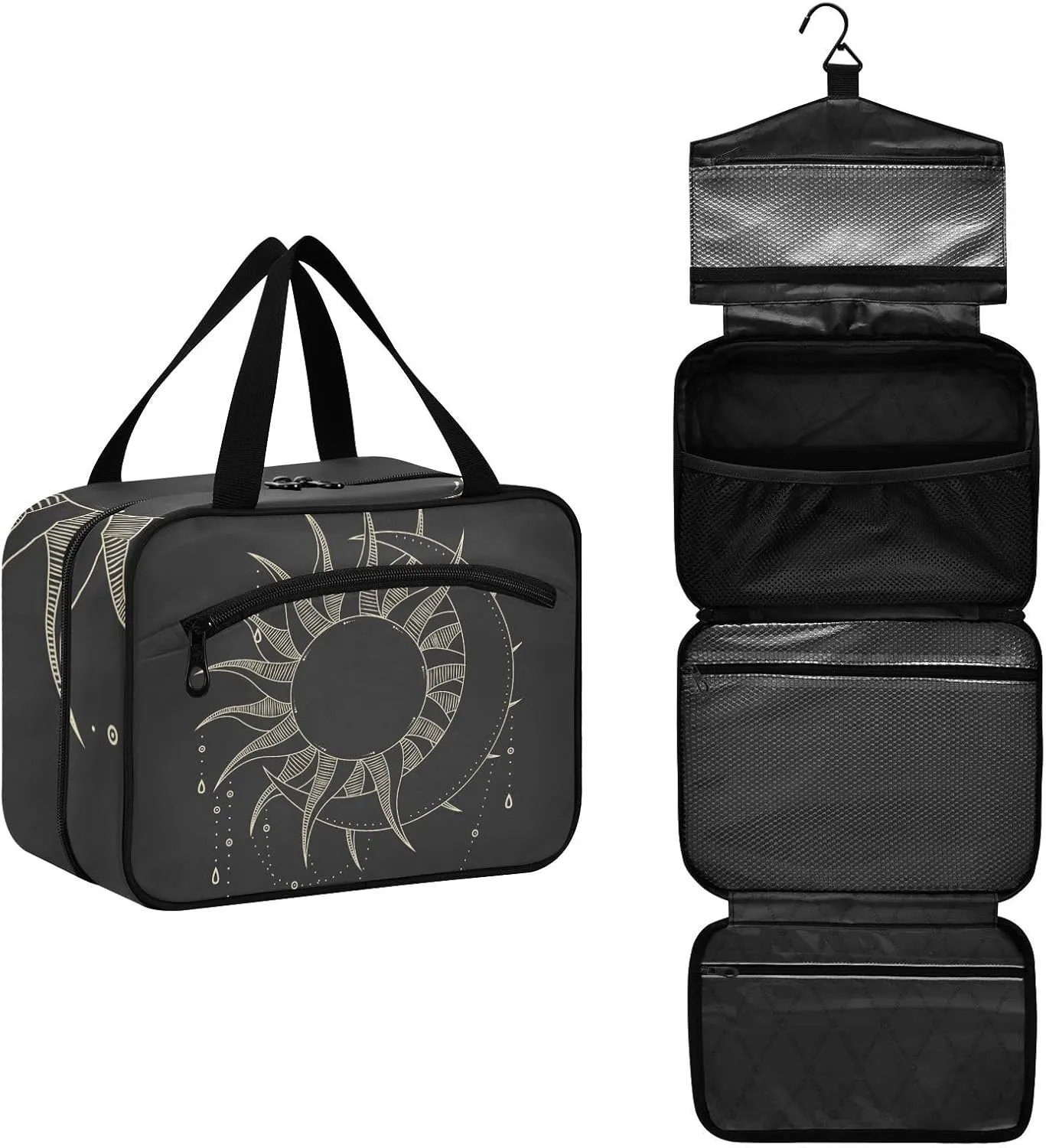 Moon Phases Sun and Moon Toiletry Bag for Traveling Large Capacity Hanging Travel Bag for Women - Medium