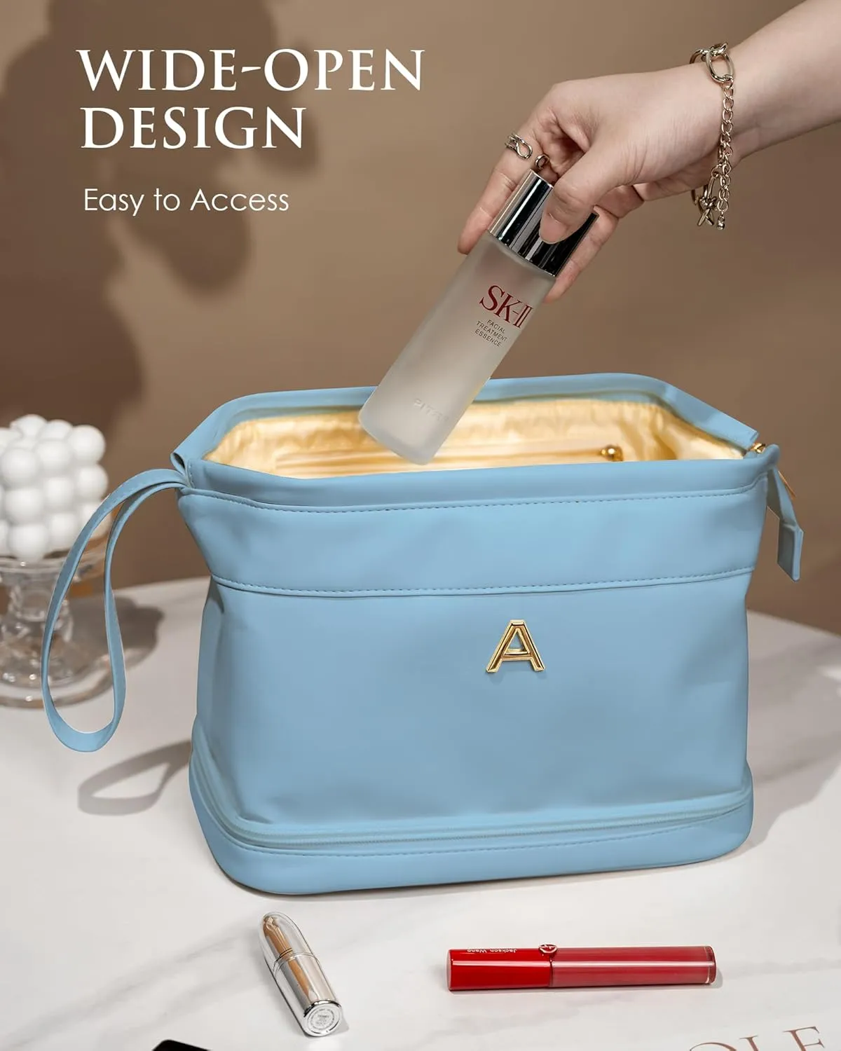 Mothers Day Gift Basket, Large Makeup Bag, Travel Essentials, Personalized Double Layer Cosmetic Bag with Makeup Brush Organizer, 13 14 15 16 17 18 Years Old Girl Gifts-Graduation Gift