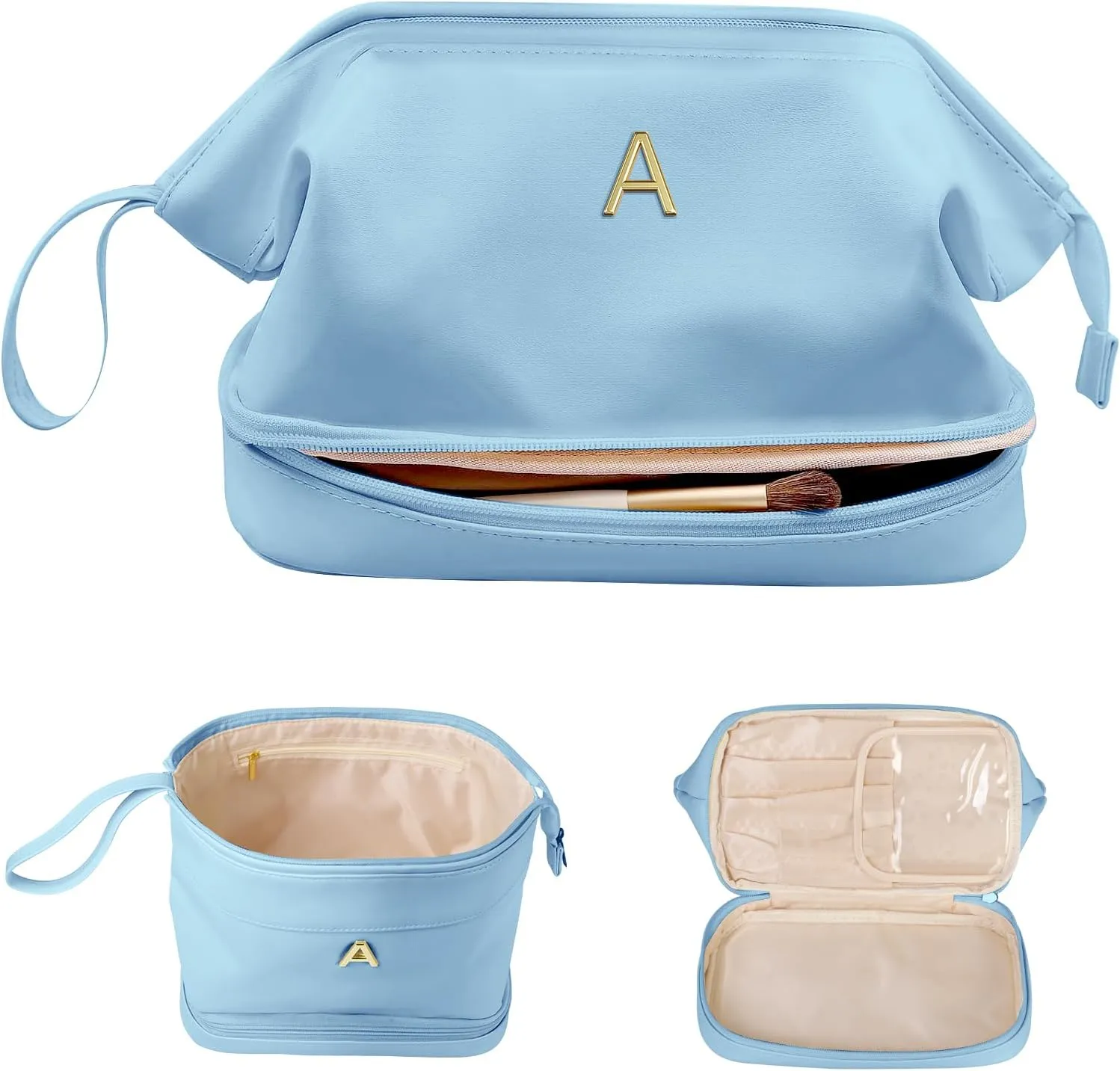 Mothers Day Gift Basket, Large Makeup Bag, Travel Essentials, Personalized Double Layer Cosmetic Bag with Makeup Brush Organizer, 13 14 15 16 17 18 Years Old Girl Gifts-Graduation Gift