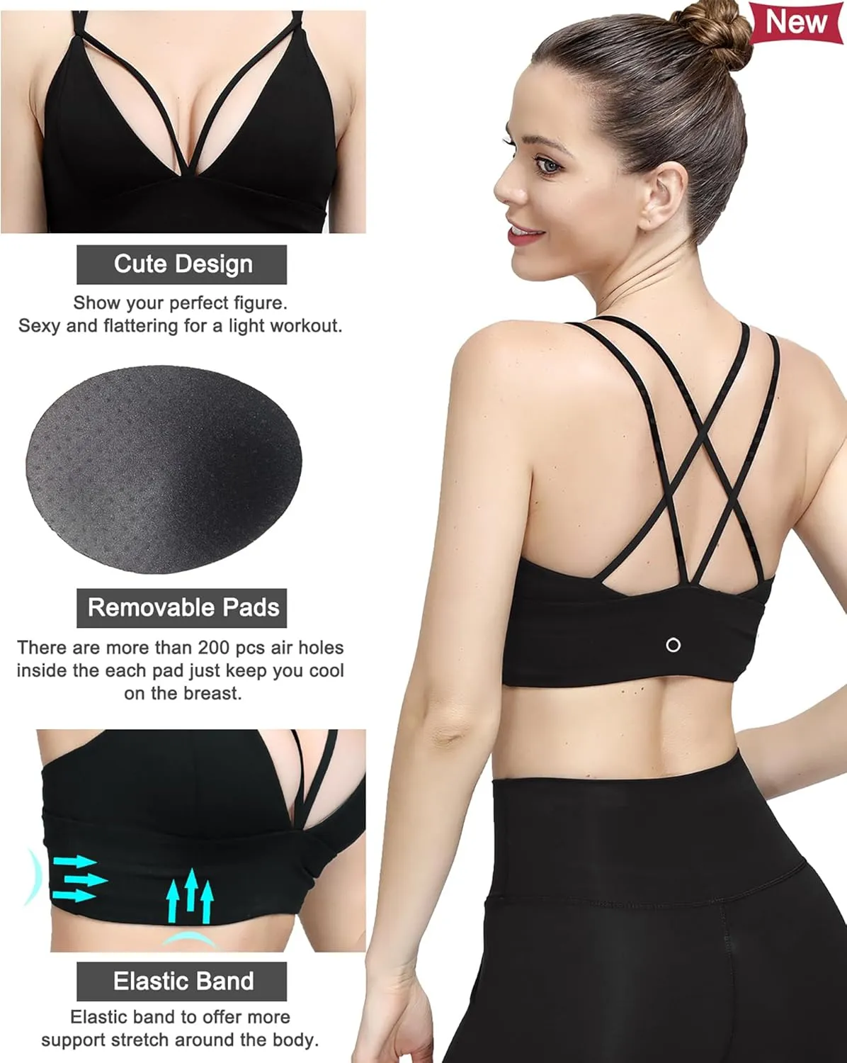 MotoRun Bralettes for Women, Strappy Sports Bra Push up Bralette Sexy Bras Rave Top
