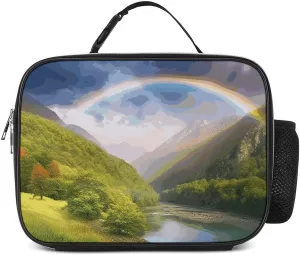 Mountain Valley With Rainbow Lunch Bag Insulated Lunch Box for Women Reusable Lunch Tote Bag Leakproof Cooler Tote Bag Large Capacity Lunch Container for Work Office Picnic Travel