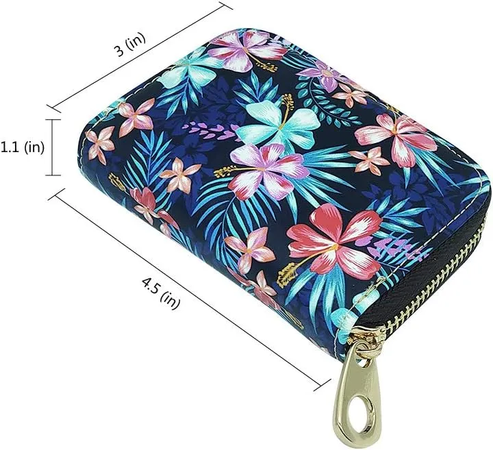 MOYYO RFID Credit Card Holder Case Leather Printed Zipper Card Case Wallet for Women Girls