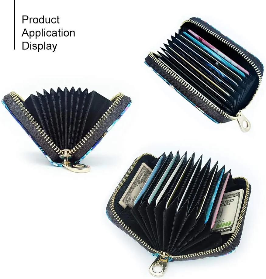 MOYYO RFID Credit Card Holder Case Leather Printed Zipper Card Case Wallet for Women Girls