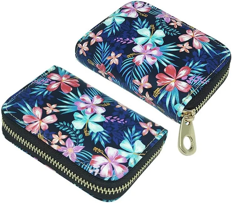 MOYYO RFID Credit Card Holder Case Leather Printed Zipper Card Case Wallet for Women Girls