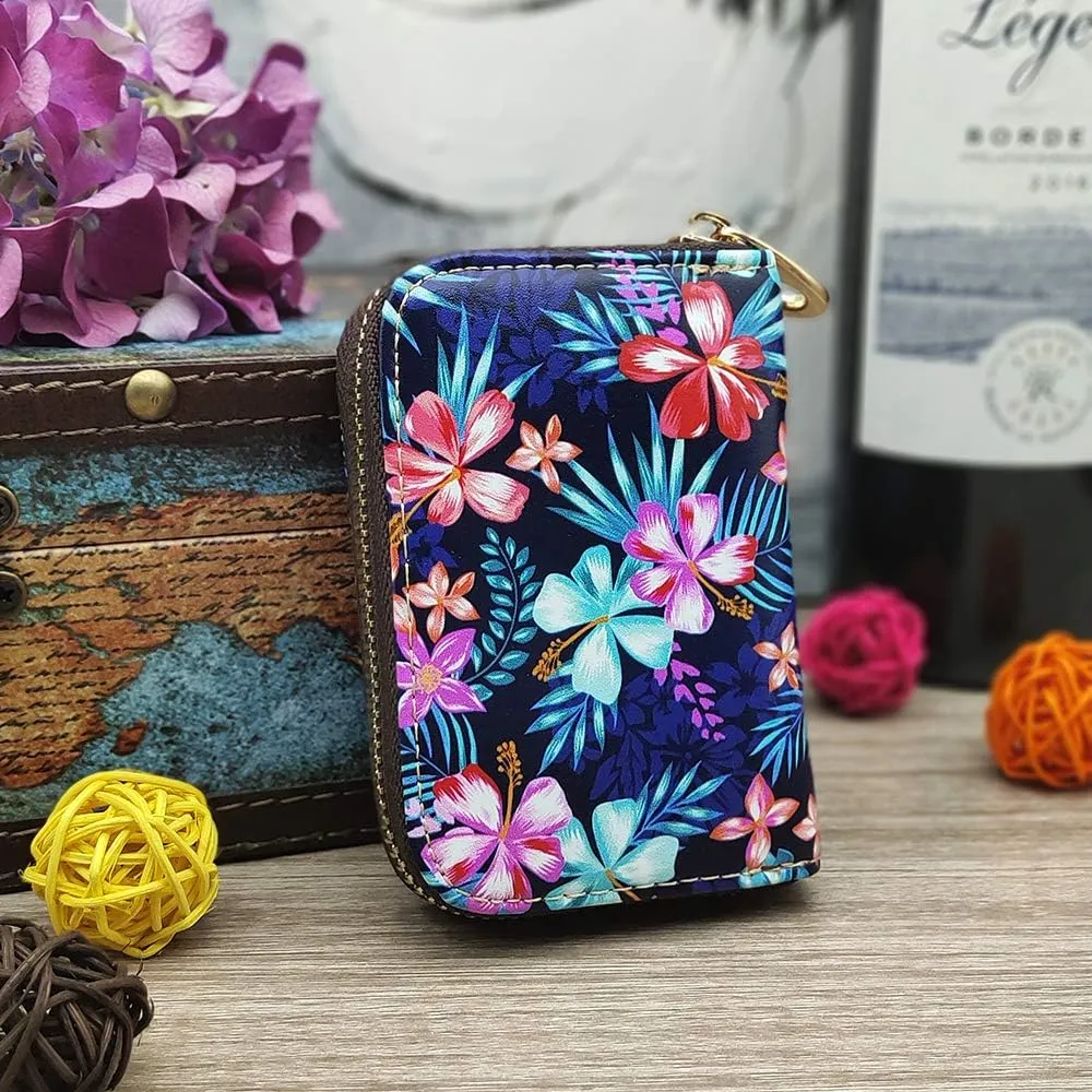 MOYYO RFID Credit Card Holder Case Leather Printed Zipper Card Case Wallet for Women Girls