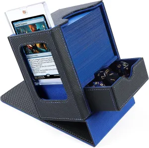 MTG Commander Deck Box, Card Deck Box with Commander Display, Fits 100 Double-Sleeved Cards, 35pt Card Holder & Dice Tray, Suitable for Magic Commander TCG CCG - Black/Blue