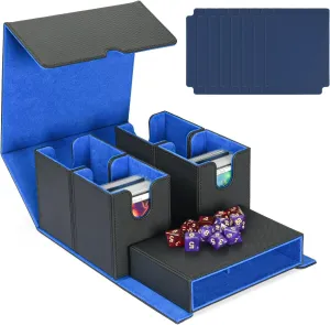 MTG Deck Box with Dice Tray, 5 in 1 Commander Deck Box Fits 840  Sleeveless Cards, Leather Magnetic Deck Box MTG, Detachable Deck Box TCG CCG YuGiOh, Trading Card Deck Box with 8 Dividers (Black&Blue)