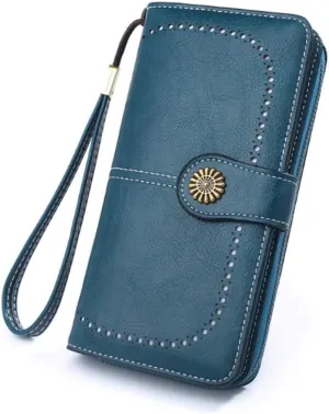 Multi-purpose Wallet, Purses Long Section Retro Oil Wax Leather Oil Leather Zipper Bag Holding the Phone Card Package