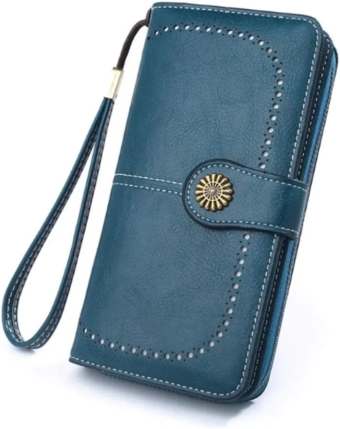 Multi-purpose Wallet, Purses Long Section Retro Oil Wax Leather Oil Leather Zipper Bag Holding the Phone Card Package