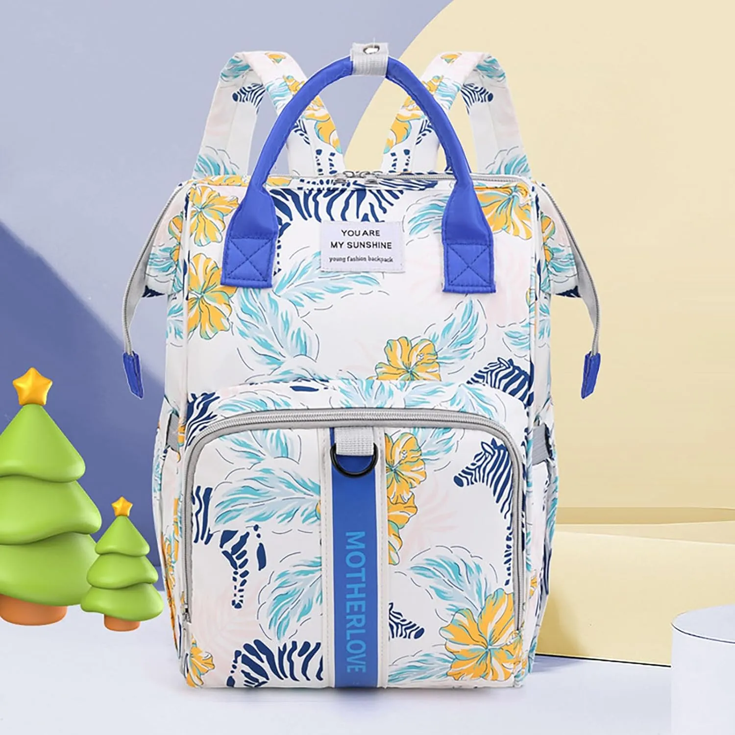 MultiFunction Baby Diaper Bag Backpack Anti Theft Travel Bag with Insulated Pockets Convenient Side Tissue Pocket (Blue Zebra)