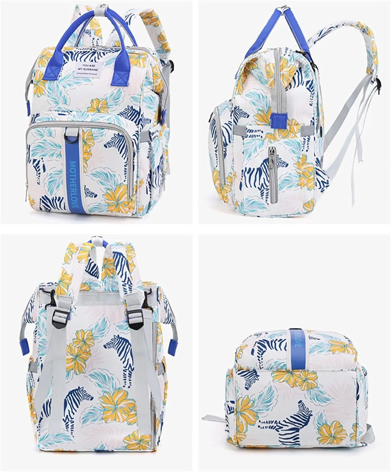 MultiFunction Baby Diaper Bag Backpack Anti Theft Travel Bag with Insulated Pockets Convenient Side Tissue Pocket (Blue Zebra)