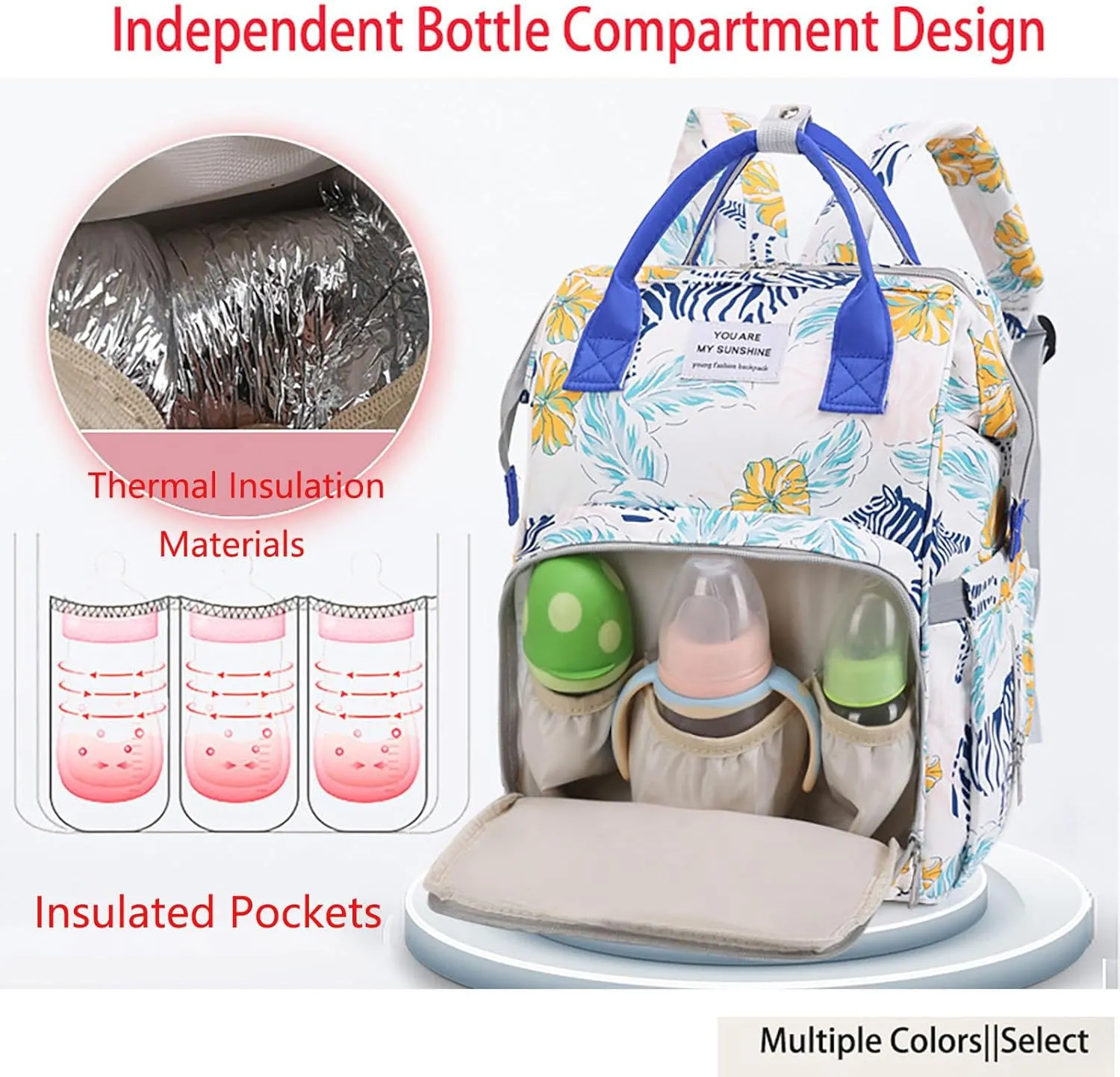 MultiFunction Baby Diaper Bag Backpack Anti Theft Travel Bag with Insulated Pockets Convenient Side Tissue Pocket (Blue Zebra)