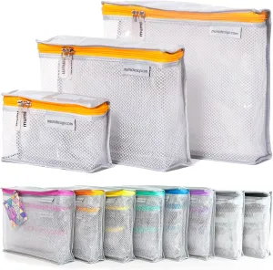 MUMI Travel Toiletry Bag Set of 3 – Water-Resistant Toiletry Bags for Women & Men – Clear Bags for Toiletries, Skincare, Makeup & Travel Essentials – Lightweight, Durable & Portable Organizer - Orange
