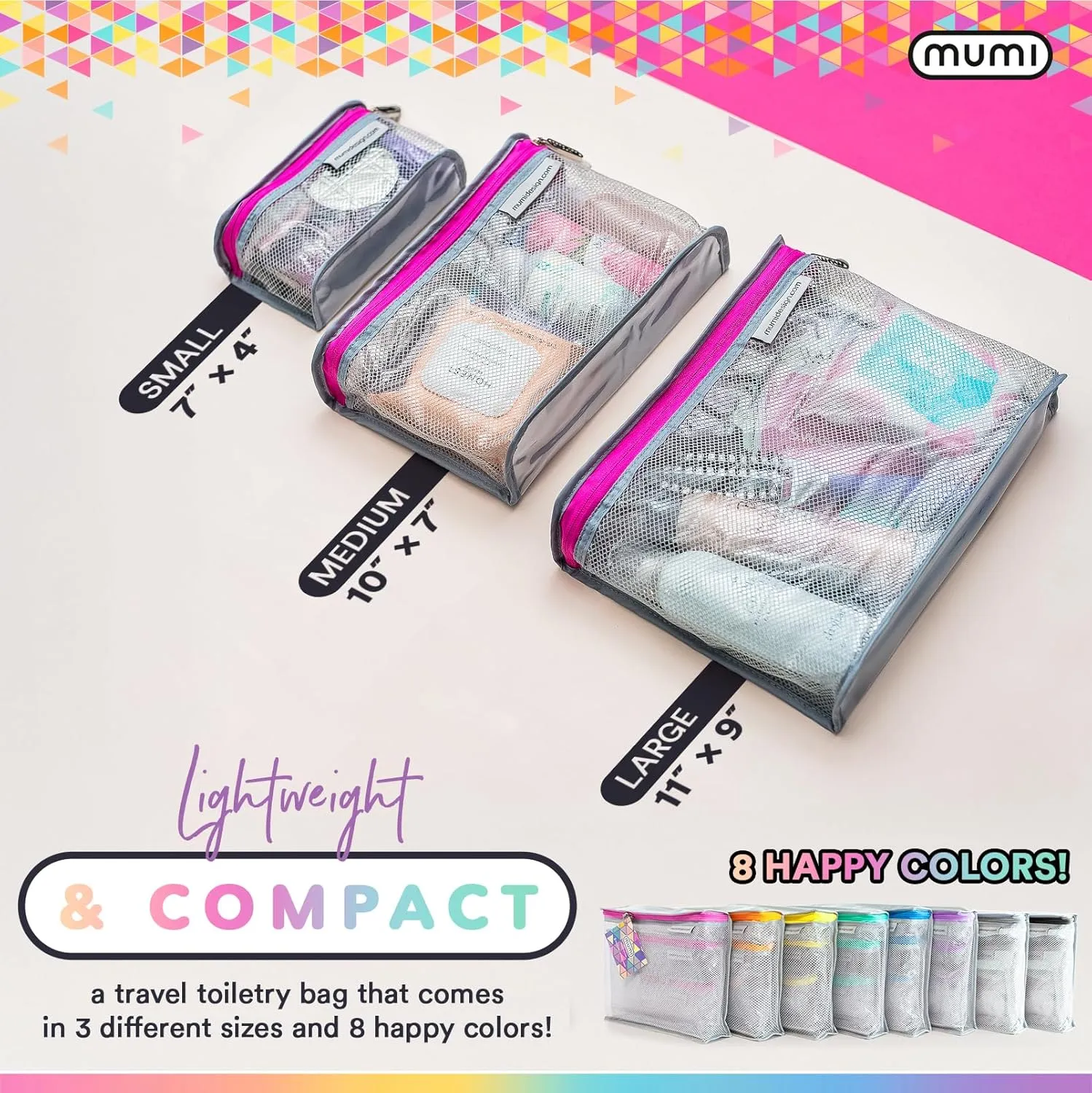 MUMI Travel Toiletry Bag Set of 3 – Water-Resistant Toiletry Bags for Women & Men – Clear Bags for Toiletries, Skincare, Makeup & Travel Essentials – Lightweight, Durable & Portable Organizer - Orange