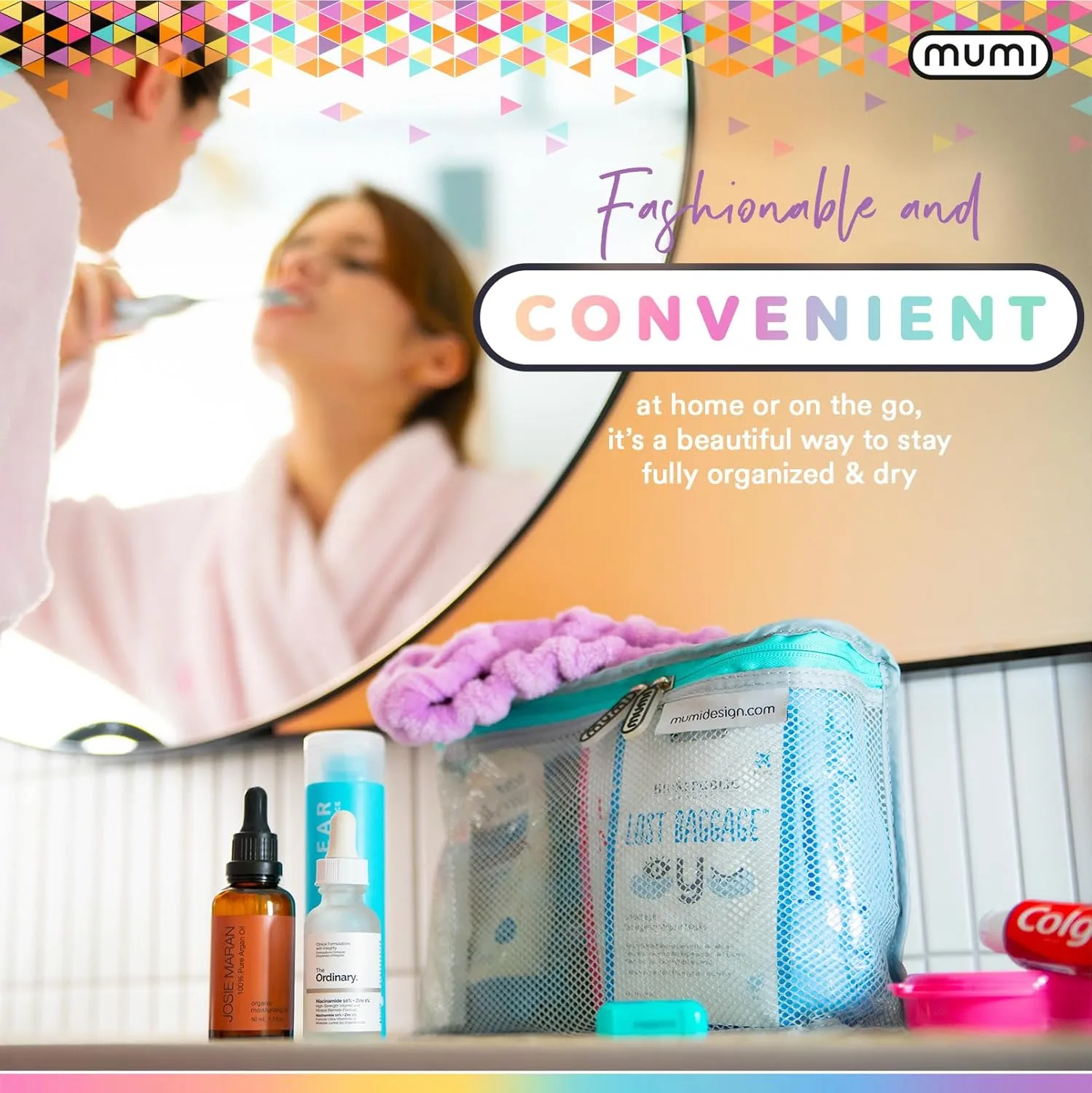 MUMI Travel Toiletry Bag Set of 3 – Water-Resistant Toiletry Bags for Women & Men – Clear Bags for Toiletries, Skincare, Makeup & Travel Essentials – Lightweight, Durable & Portable Organizer - Orange