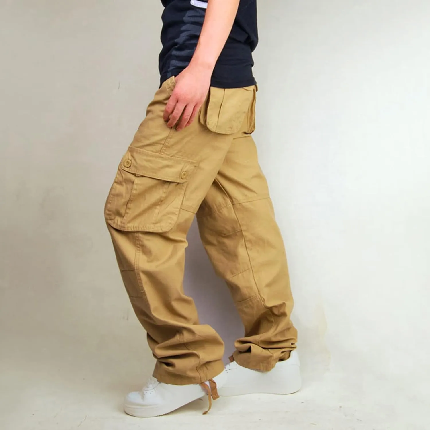 Muscularfit Baggy Cargo Pants for Men 2023 Casual Loose Multi Pockets Camouflage Trouser Lounge Buckle Zipper Camo Sweatpants