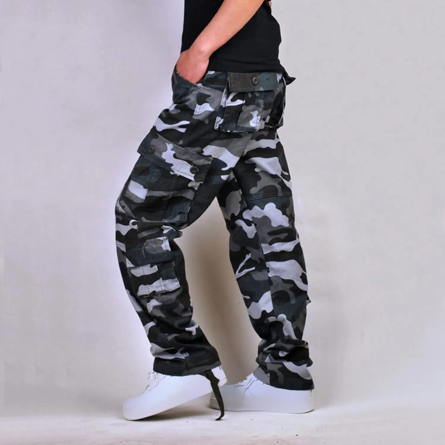 Muscularfit Camo Cargo Pants for Men 2023 Big and Tall Multi Pockets Loose Straight Sweatpants Outdoor Fashion Athletic Pants
