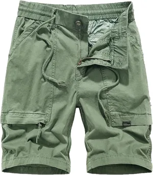 Muscularfit Cotton Shorts for Men 2023 Solid Drawstring Elastic Waist Multi Pockets Cargo Shorts Casual Work Tooling Shorts