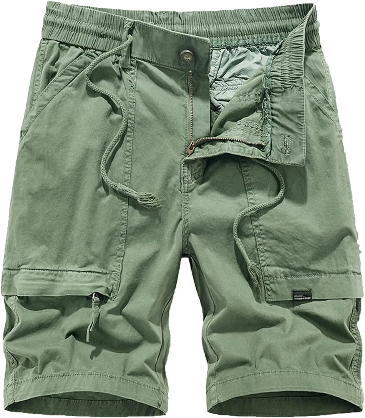 Muscularfit Cotton Shorts for Men 2023 Solid Drawstring Elastic Waist Multi Pockets Cargo Shorts Casual Work Tooling Shorts