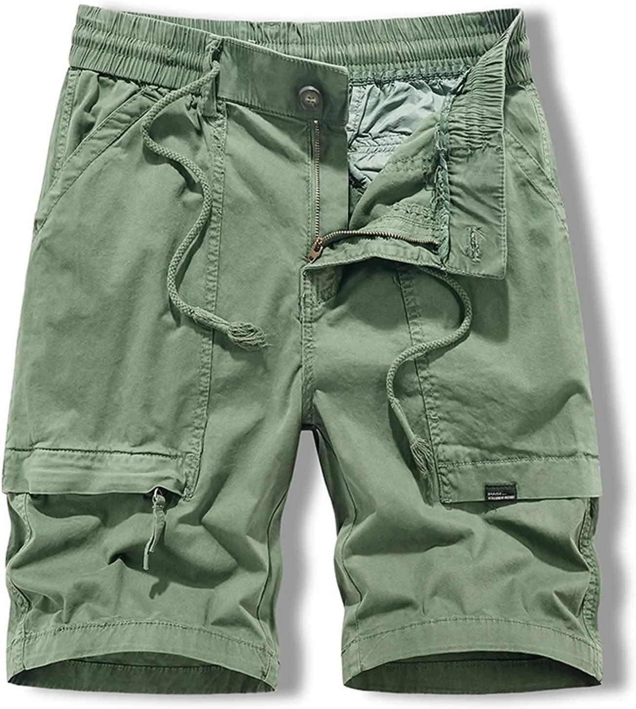 Muscularfit Cotton Shorts for Men 2023 Solid Drawstring Elastic Waist Multi Pockets Cargo Shorts Casual Work Tooling Shorts